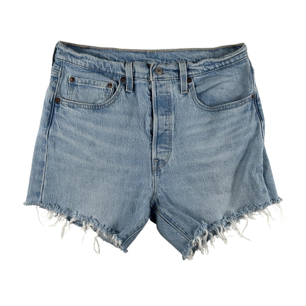 Levi's 501 Shorts Womens 30 Light Wash Denim High Rise Cutoff Raw Hem